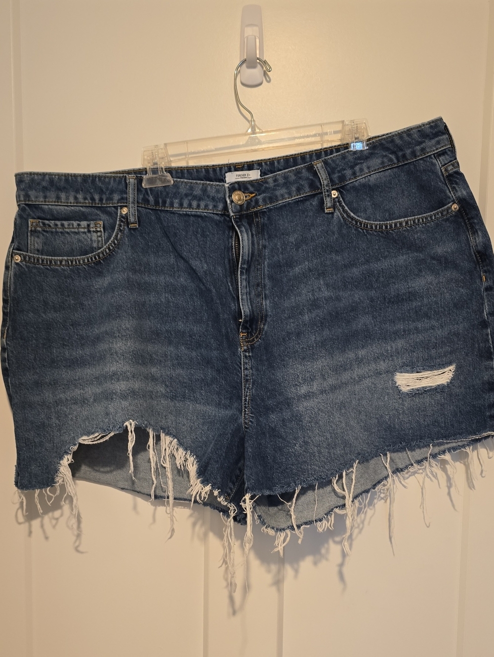 Forever 21 Dark Blue Distressed Denim Cutoff Shorts